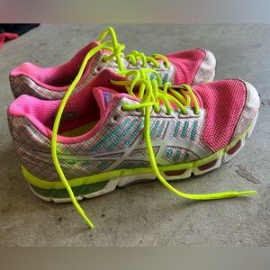 Asics Pink and Green Athletic Shoes with Cushioned Sole